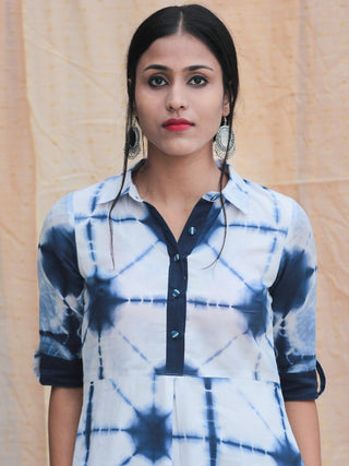 Kowaisah - Hand Shibori Dyed Kurta Palazzo Set With Stole - SS01F1WWW