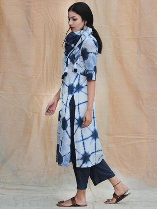 Kowaisah - Hand Shibori Dyed Kurta Palazzo Set With Stole - SS01F1WWW