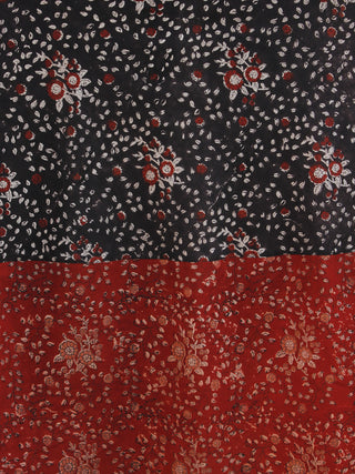 Deep Red Black Maroon Beige Hand Block Printed Long Cotton Dress - D150F1150