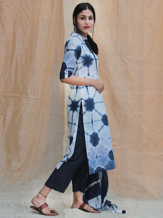 Kowaisah - Hand Shibori Dyed Kurta Palazzo Set With Stole - SS01F1WWW
