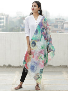 Ivory Multi Color Digital Print Modal Silk Wool Kashmiri Stole - S200611