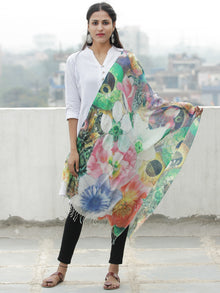 Ivory Multi Color Digital Print Modal Silk Wool Kashmiri Stole - S200610