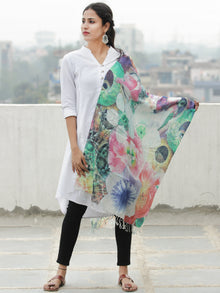Ivory Multi Color Digital Print Modal Silk Wool Kashmiri Stole - S200612