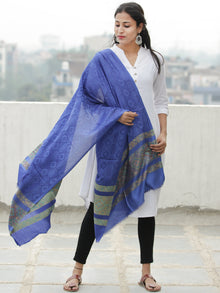 Royal Blue Green Self Weaved Silk Wool Kashmiri Stole - S200615