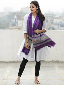Purple Green Self Weaved Silk Wool Kashmiri Stole - S200614