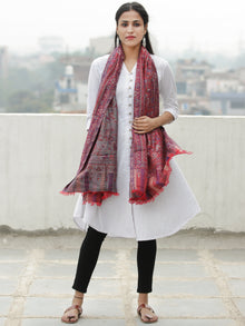 Red Blue Kaani Weaved Modal Silk Wool Kashmiri Stole - S200619