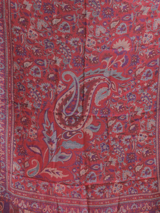Red Blue Kaani Weaved Modal Silk Wool Kashmiri Stole - S200619