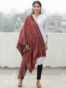 Red Mustard Green Kaani Weaved Modal Silk Wool Kashmiri Stole - S200620