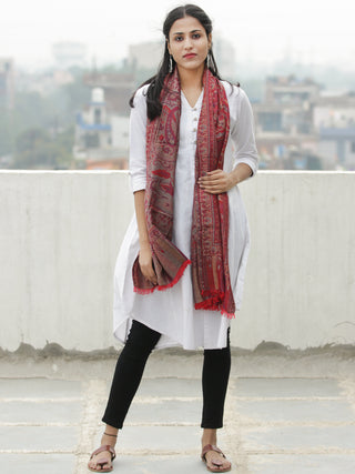 Red Mustard Green Kaani Weaved Modal Silk Wool Kashmiri Stole - S200620
