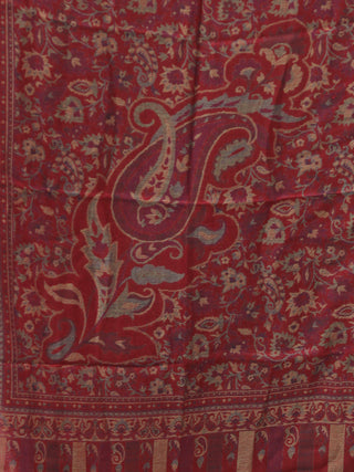 Red Mustard Green Kaani Weaved Modal Silk Wool Kashmiri Stole - S200620