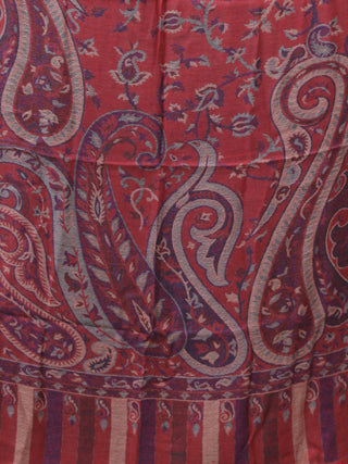 Red Blue Kaani Weaved Modal Silk Wool Kashmiri Stole - S200621