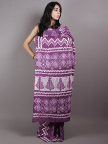Purple White Hand Block Printed in Natural Colors Cotton Mul Saree - S03170419