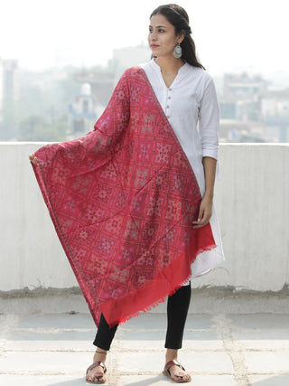 Magenta Pink Multi Color Jamavar weaved Modal Silk Wool Kashmiri Stole - S200553