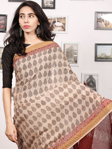Beige Black Maroon Bagh Printed Maheshwari Cotton Saree - S031703304