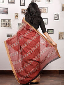 Beige Black Maroon Bagh Printed Maheshwari Cotton Saree - S031703304
