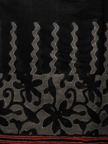 Black Grey Maroon Hand Block Printed Kota Doria Saree in Natural Colors - S031702822