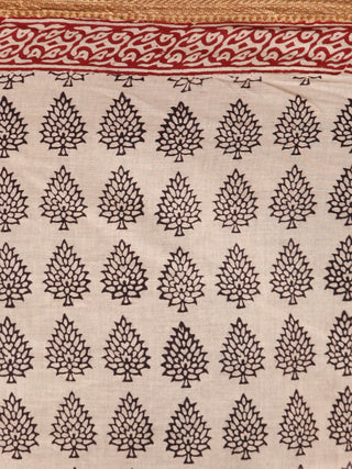 Beige Black Maroon Bagh Printed Maheshwari Cotton Saree - S031703304