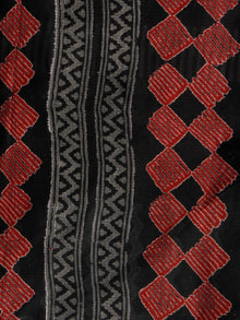 Black Grey Maroon Hand Block Printed Kota Doria Saree in Natural Colors - S031702822