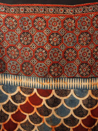 Maroon Beige Black Indigo Ajrakh Hand Block Printed Modal Silk Saree in Natural Colors - S031703345