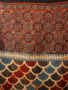 Maroon Beige Black Indigo Ajrakh Hand Block Printed Modal Silk Saree in Natural Colors - S031703345
