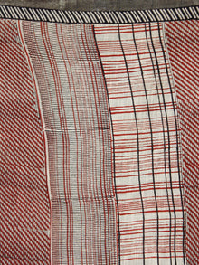 Beige Red Black Hand Block Printed Handwoven Linen Saree With Zari Border - S031703589