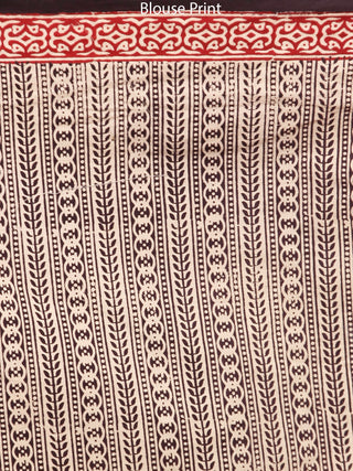 Beige Black Maroon Bagh Printed Maheshwari Cotton Saree - S031703304