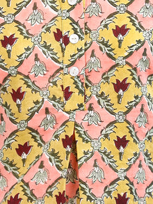 Pink Yellow Maroon Green Hand Block Printed Cotton Kurta With Stand Collar   - K171F1906