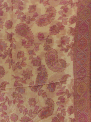 Ivory Pink Yellow Kaani Jamawar Weaved Pure Cashmere Wool Stole - S200623