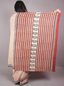 Beige Red Black Hand Block Bagru Printed Saree - S03170354