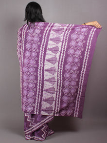 Purple White Hand Block Printed in Natural Colors Cotton Mul Saree - S03170419