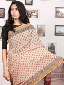 Beige Maroon Black Bagh Printed Maheshwari Cotton Saree - S031703305