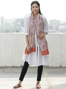 Ivory Rust Jamavar weaved Modal Silk Wool Kashmiri Stole - S200552