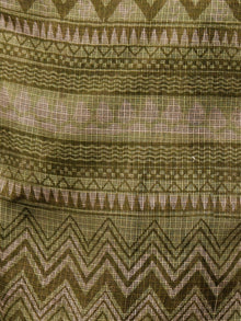 Green Beige Hand Block Printed Kota Doria Saree in Natural Colors - S031702823