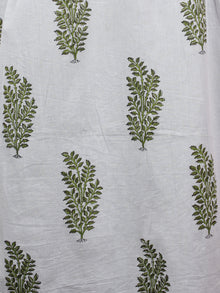 White Olive & Parrot Green Hand Block Printed Kurti With Stand Collar And Side Slit - K661901