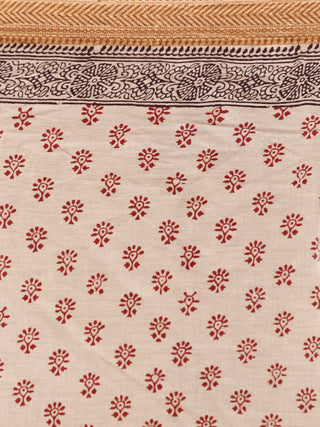 Beige Maroon Black Bagh Printed Maheshwari Cotton Saree - S031703305