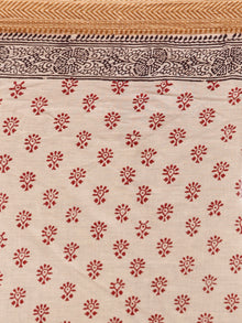 Beige Maroon Black Bagh Printed Maheshwari Cotton Saree - S031703305