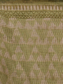 Green Beige Hand Block Printed Kota Doria Saree in Natural Colors - S031702823