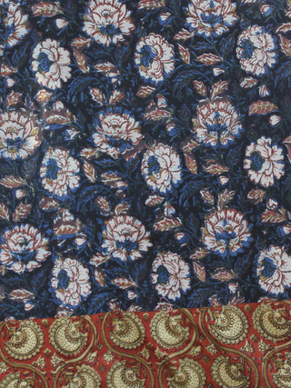 Black Indigo Rust Hand Block Printed Long  Tie-Up Back Waist Dress - D162F1140