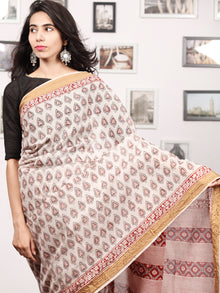 Beige Maroon Black Bagh Printed Maheshwari Cotton Saree - S031703306