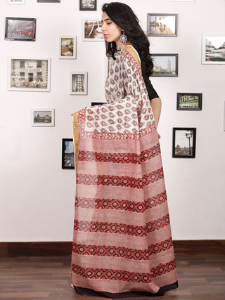 Beige Maroon Black Bagh Printed Maheshwari Cotton Saree - S031703306