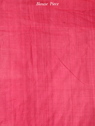 Peanut Brown Pink Green Double Ikat Handwoven Cotton Saree With Ganga Jamuna Border - S031703647