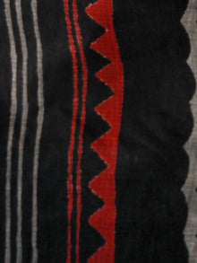Black Red Grey Hand Block Printed Kota Doria Saree in Natural Colors - S031702824