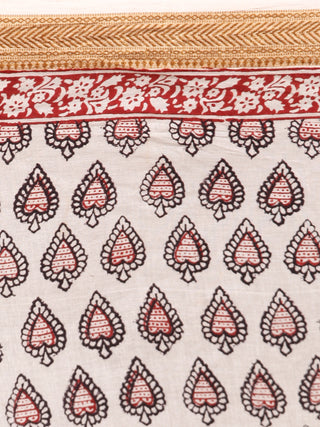 Beige Maroon Black Bagh Printed Maheshwari Cotton Saree - S031703306