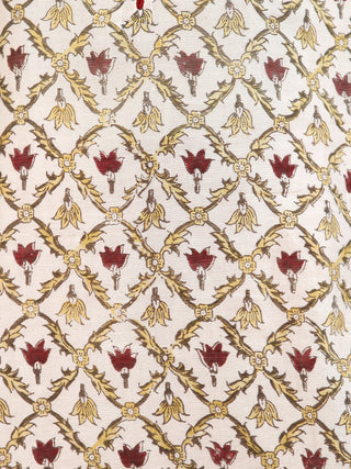 Ivory Maroon Green Hand Block Printed Chanderi Silk Kurta - K170F1926