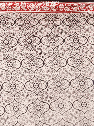 Beige Maroon Black Bagh Printed Maheshwari Cotton Saree - S031703306