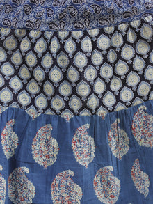 Indigo Maroon Green Ivory Hand Block Ajrakh Printed Long Cotton Tier Dress  -  D95F863