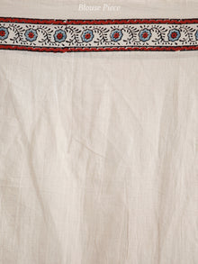 Beige Maroon Black Indigo Ajrakh Hand Block Printed Cotton Saree in Natural Colors - S031703737