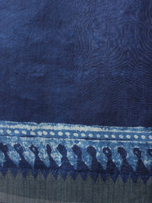 Indigo White Hand Block Printed in Natural Vegetable Colors Chanderi Saree With Geecha Border - S03170291