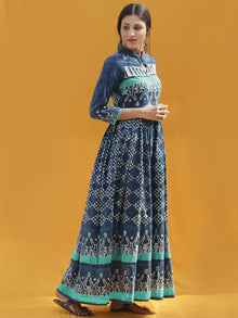 Naaz Rawza - Hand Block Printed Long Cotton Dress With Front Zip - DS82F003