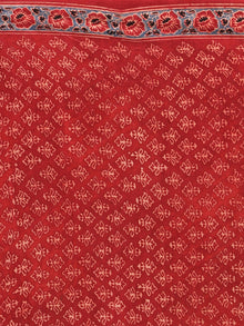 Red Beige Indigo Black Ajrakh Hand Block Printed Modal Silk Saree in Natural Colors - S031703733